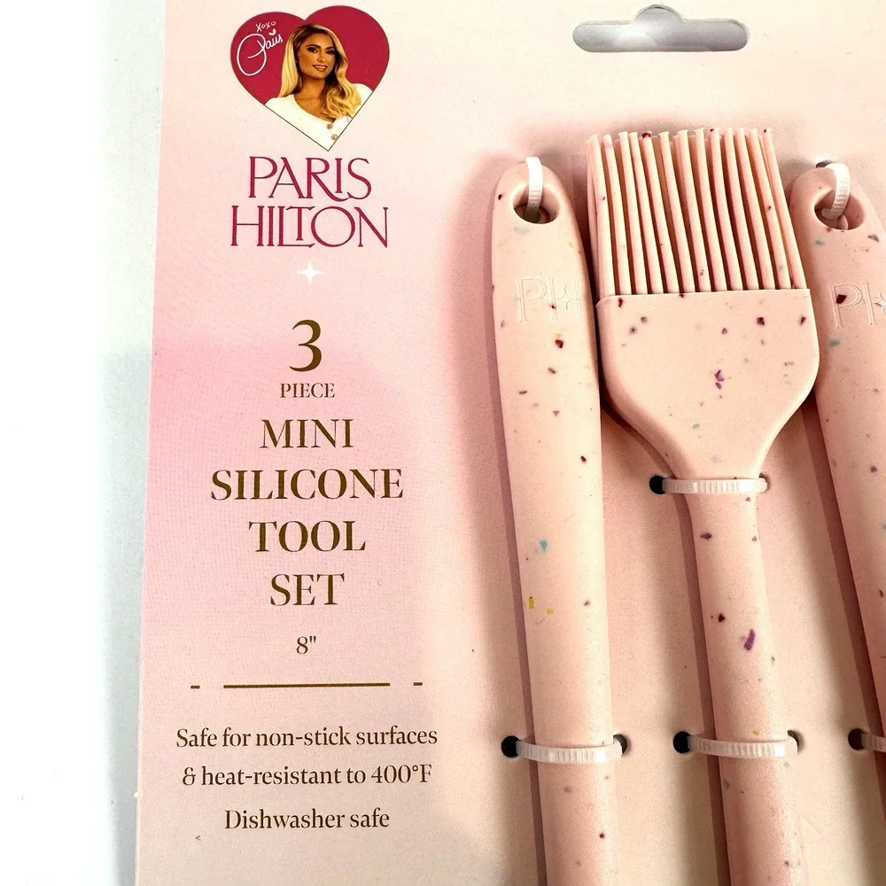 Paris Hilton Mini Silicone Kitchen Tool Set Pink Speckled 3pc 8